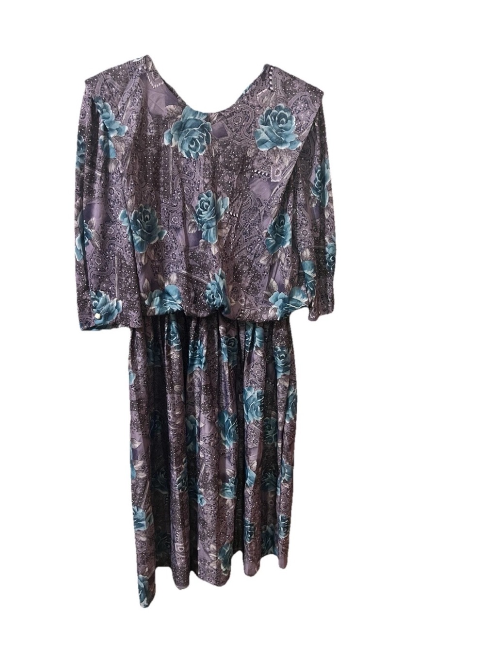 Vintage MCS LTD Long Sleeve Maxi Dress in Purple with Teal Floral Print SZ 12